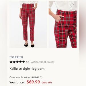 J Crew Kallie Red PlaidStraight-Leg Pants & matching knot head band